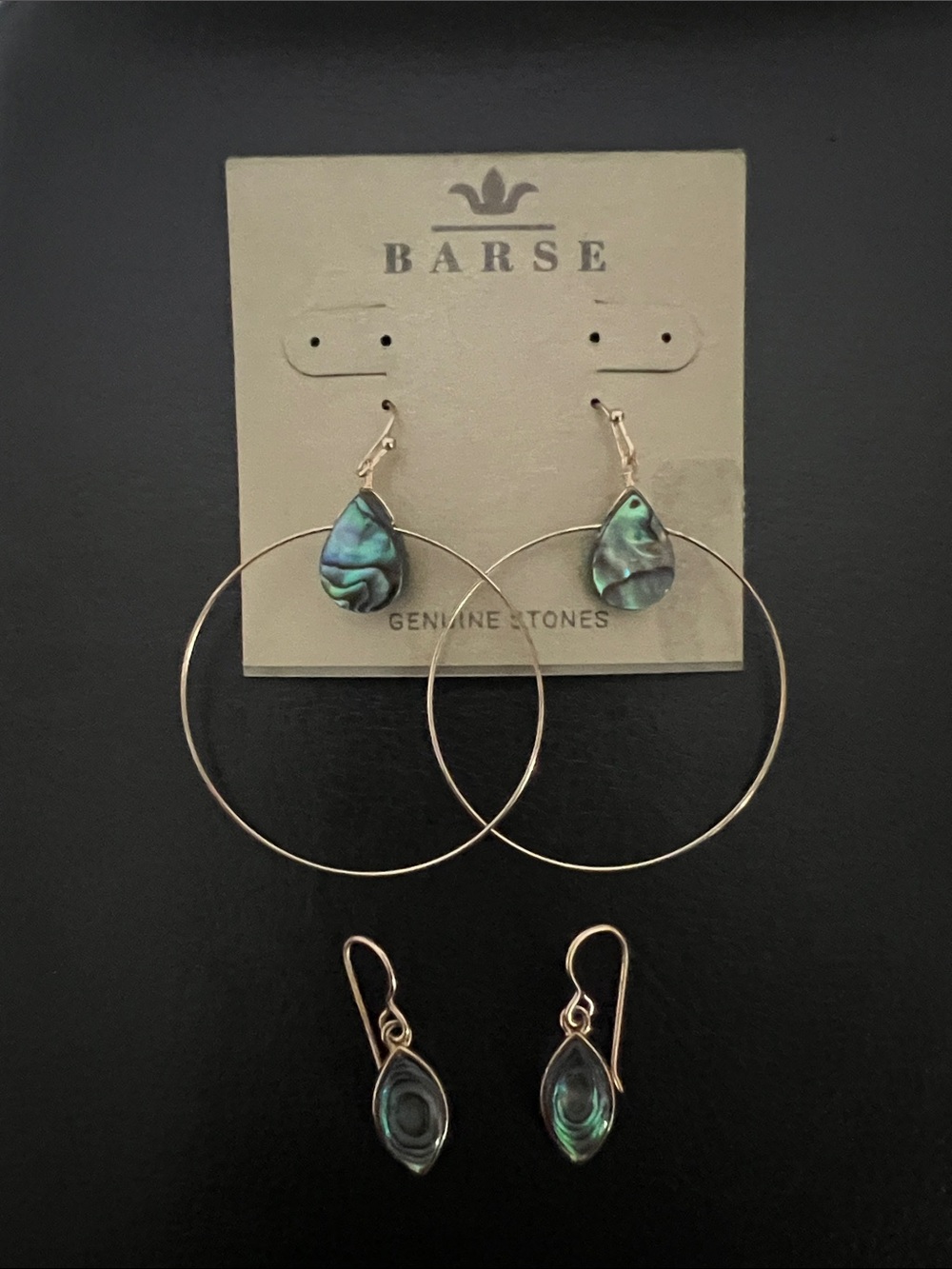 Studio Barse Gold Hoop Earrings with Iridescent Green Abalone Teardrops